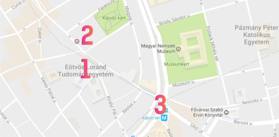 Map of Budapest for points 1 to 3